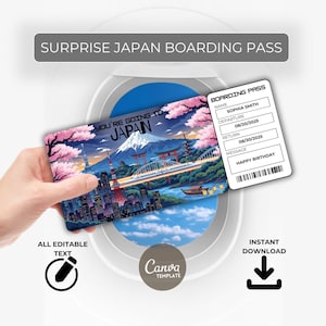Japan Trip Gift Ticket – Surprise Boarding Pass – Editable Travel Voucher – Instant Download – Printable for Birthday or Vacation