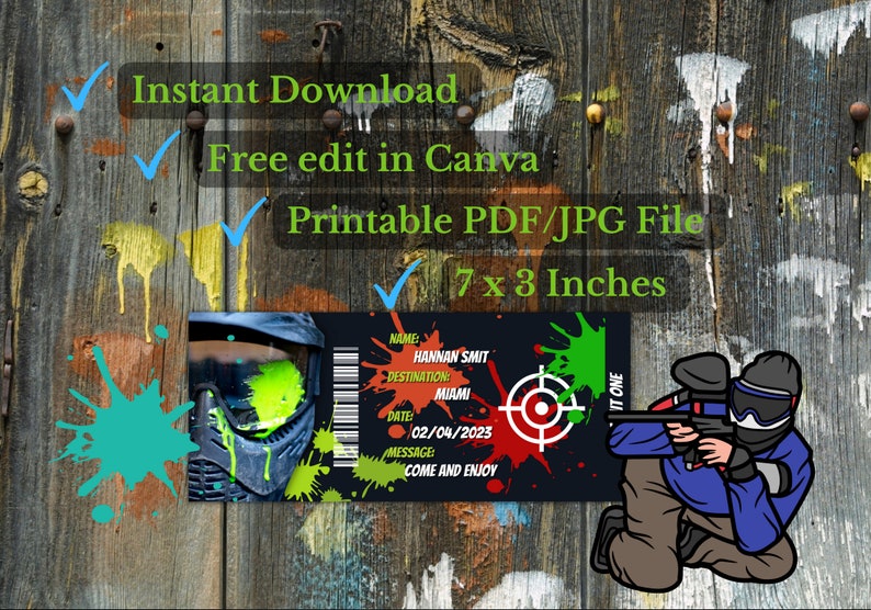 Printable Paintball Surprise Ticket Template, Easy to Edit Surprise