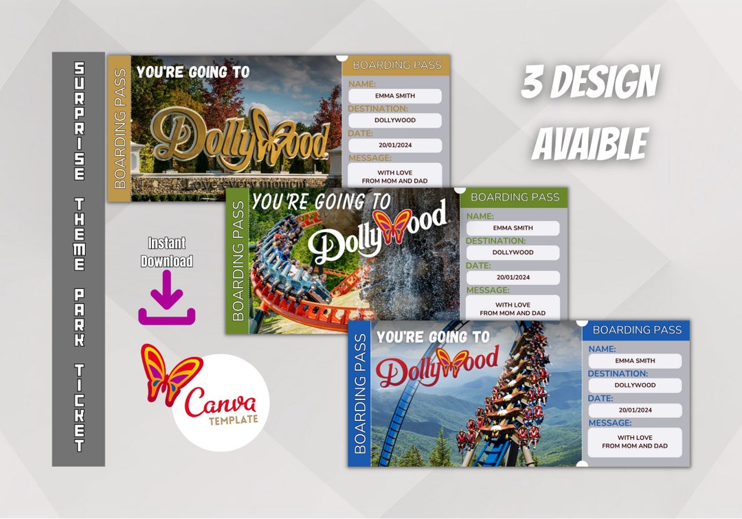 Customizable Surprise Ticket Template for Dollywood,printable DOLLYWOOD