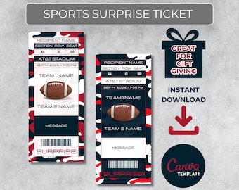 HOUSTON Colors Game Day Gift | Instantly Editable Football Ticket | Surprise Sports Stub for Fans | Printable - Personalized Gift |
