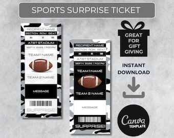 LAS VEGAS Colors Game Day Gift | Instantly Editable Football Ticket | Surprise Sports Stub for Fans | Printable - Personalized Gift |
