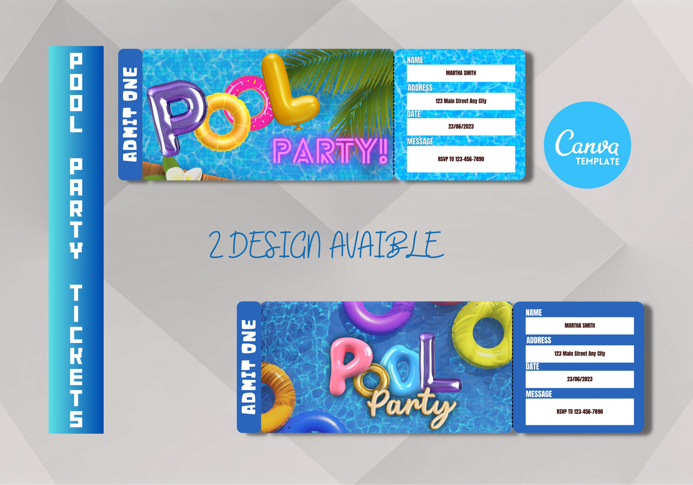 Pool Party Printable Template - Customizable Ticket Design for a Memorable Experience - Instant Download!
