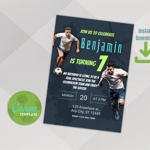 Soccer birthday invitation for kid, birthday party invitation, soccer party invitation, party invitation, instant download, print at home.
