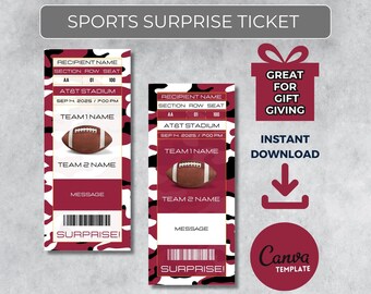 ARIZONA Colors Game Day Gift | Instantly Editable Football Ticket | Surprise Sports Stub for Fans | Printable - Personalized Gift |