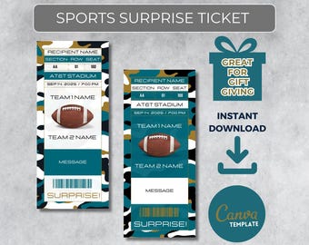 JACKSONVILLE Colors Game Day Gift | Instantly Editable Football Ticket | Surprise Sports Stub for Fans | Printable - Personalized Gift |
