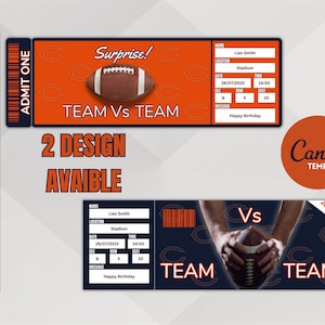 Football Game Chicago Colors Ticket Template Überraschung: Erleben Sie den Nervenkitzel des Spielfeldes, Sofort Download, Bearbeitbares Ticket