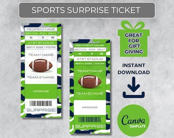 SEATTLE Colors Game Day Gift | Instantly Editable Football Ticket | Surprise Sports Stub for Fans | Printable - Personalized Gift |