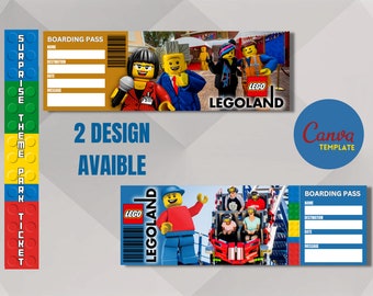 Modèle surprise LEGOLAND THEME PARK, modèle de billet surprise pour une expérience inoubliable, 100 % personnalisable sur Canva, téléchargement immédiat.