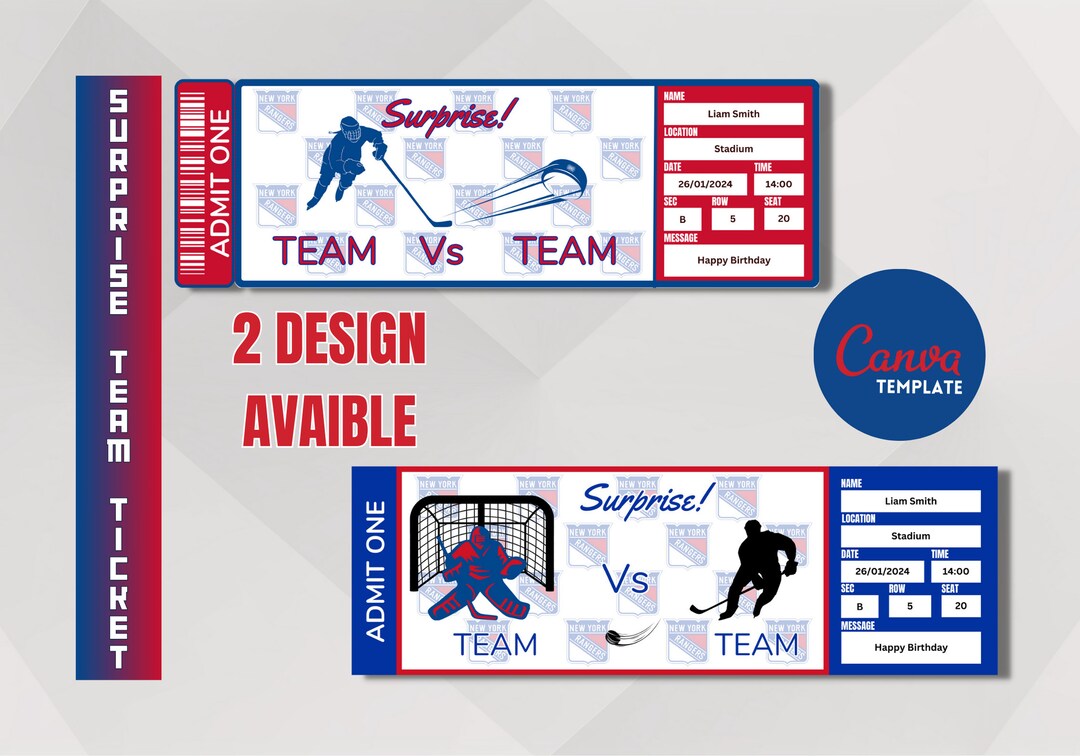 Hockey Game New York Colors Ticket Template Surprise Ready in Action