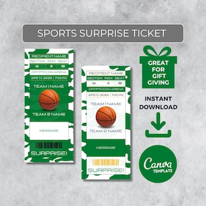 Sofort bearbeitbares Basketball Ticket | Boston Colors Spieltag Geschenk | Überraschungssport Stub für Fans | Printable - Personalisiertes Geschenk |