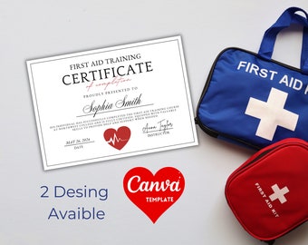 Customizable Certificate of Completion.First Aid Training Course Template,Editable CPR Certification,Printable Course Completion Certificate