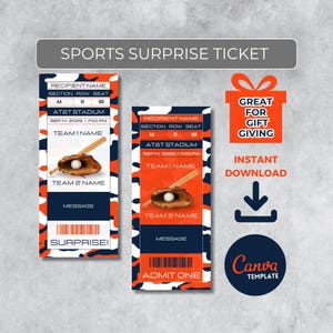 Sofort bearbeitbares Baseball Ticket | Detroit Colors Game Day Geschenk | Überraschungssport Stub für Fans | Printable - Personalisiertes Geschenk |