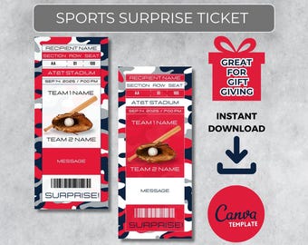 CLEVELAND Colors Game Day Gift |Instantly Editable Baseball Ticket | Surprise Sports Stub for Fans | Printable - Personalized Gift |