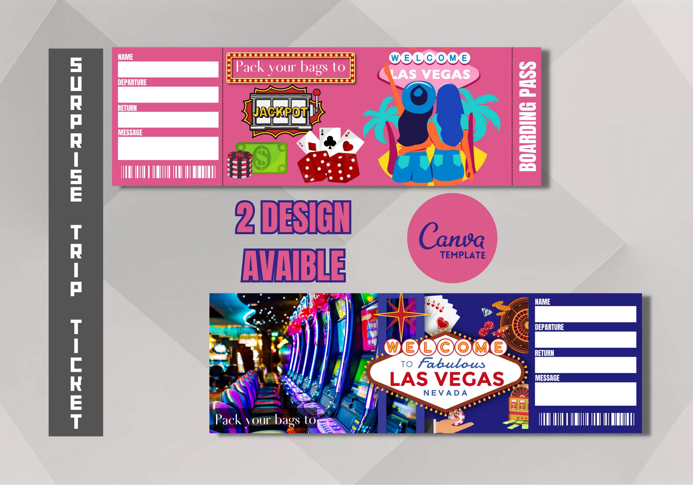 LAS VEGAS Trip Boarding Pass Printable Template, Easy to Edit, 100% ...