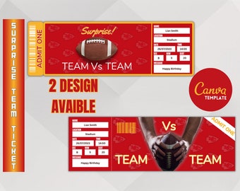 Football Game Kansas City Colors Ticket Template surprise: Experience the Thrill of the Field, Instant Download, Editable Ticket