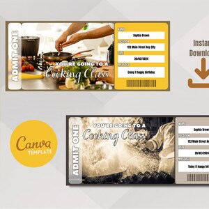 Cooking Class Ticket Template - Printable Surprise Gift, Editable cooking class Voucher Template, Cooking Experience, Instant Download.