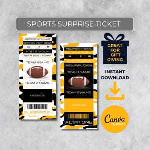 Sofort bearbeitbares Fußballticket | Pittsburgh Farben Spieltag Geschenk | Überraschungssport Stub für Fans | Printable - Personalisiertes Geschenk |