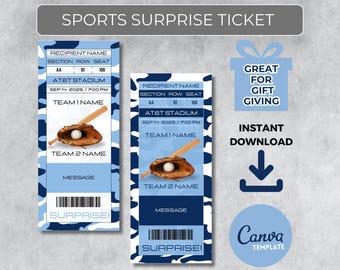 TAMPA BAY Colors Game Day Gift |Instantly Editable Baseball Ticket | Surprise Sports Stub for Fans | Printable - Personalized Gift |