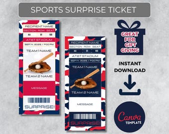 MINNESOTA Colors Game Day Gift |Instantly Editable Baseball Ticket | Surprise Sports Stub for Fans | Printable - Personalized Gift |