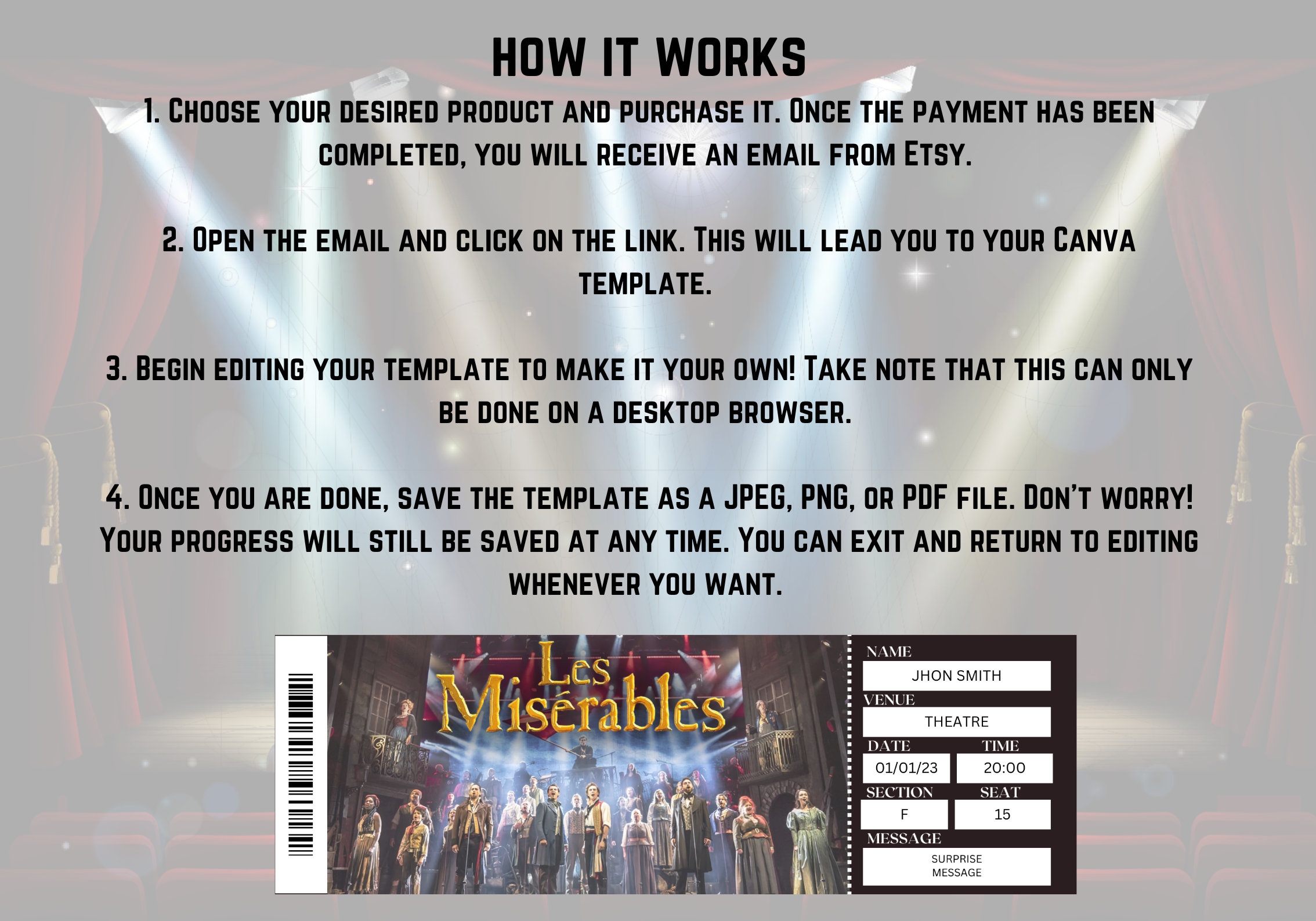 Printable Les Miserables the Musical Surprise Ticket Template to the ...