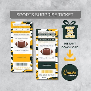 Sofort bearbeitbares Fußballticket | Green Bay Colors Game Day Geschenk | Überraschungssport Stub für Fans | Printable - Personalisiertes Geschenk |
