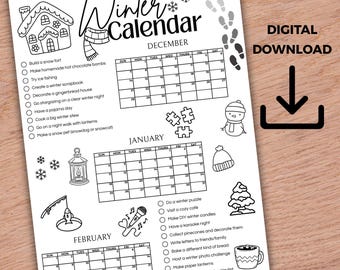 2025 Winter Calendar Printable | Family Holiday Schedule & Bucket List | Kids Activity Planner | Editable PDF Instant Download