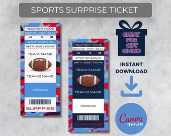 TENNESSEE Colors Game Day Gift | Instantly Editable Football Ticket | Surprise Sports Stub for Fans | Printable - Personalized Gift |