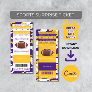 Sofort bearbeitbares Fußballticket | Minnesota Colors Spieltag Geschenk | Überraschungssport Stub für Fans | Printable - Personalisiertes Geschenk |