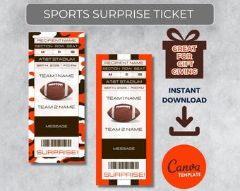 CLEVELAND Colors Game Day Gift | Instantly Editable Football Ticket | Surprise Sports Stub for Fans | Printable - Personalized Gift |