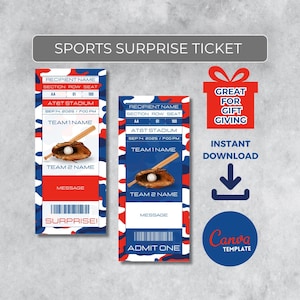 Sofort bearbeitbares Baseball Ticket | Toronto Colors Game Day Geschenk | Überraschungssport Stub für Fans | Printable - Personalisiertes Geschenk |