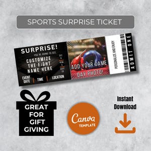 Sofort bearbeitbares Wrestling oder Boxing Ticket | Personalisierte Fight Night Stub | Überraschungsgeschenk für Fans | Druckbare Vorlage | PDF-Download
