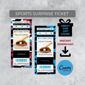 Sofort bearbeitbares Baseball Ticket | Arizona Farben Spieltag Geschenk | Überraschungssport Stub für Fans | Printable - Personalisiertes Geschenk |