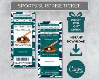 SEATTLE Colors Game Day Gift |Instantly Editable Baseball Ticket | Surprise Sports Stub for Fans | Printable - Personalized Gift |