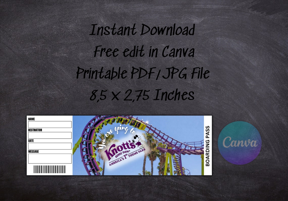 Printable Knott's Berry Farm Surprise Gift Ticket Template.boarding