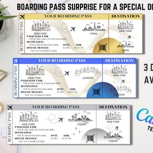 Personalized  travel Surprise Template Boarding Pass  | Editable | Printable | 100% Customizable in Canva | Instant Download