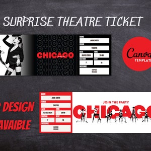 Vorlage Chicago Chicago The Musical Überraschungskarte Theater, sofortiger Download, 100% anpassbar in Canva, druckbar zu Hause