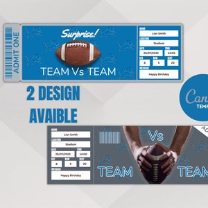 Football Spiel Detroit Colors Ticket Vorlage Überraschung: Erleben Sie den Nervenkitzel des Feldes, Instant Download, bearbeitbares Ticket