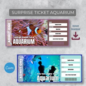 Custom Aquarium Surprise Ticket Template / Editable / Printable / 100% Customizable in Canva / Instant Download