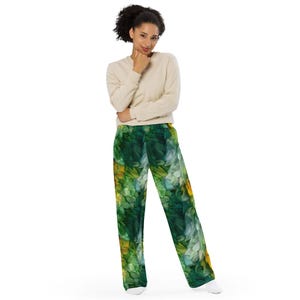 All-over print unisex wide-leg pants Jungle Inspired Green & Yellow Pattern