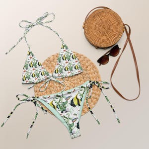 All-over print recycled string bikini with Tropical fish print
