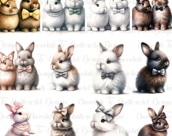 Bunny Clipart Spring, Printable Watercolor clipart, Digital download, Rabbit with bow, high quality printables
