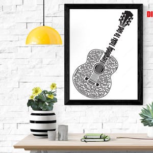 Svg GUITARE personnalisé, paroles de musique, poème personnalisé, guitare de musique country, gravure, découpe HTV ou vinyle, art mural, paroles de chanson de mariage svg