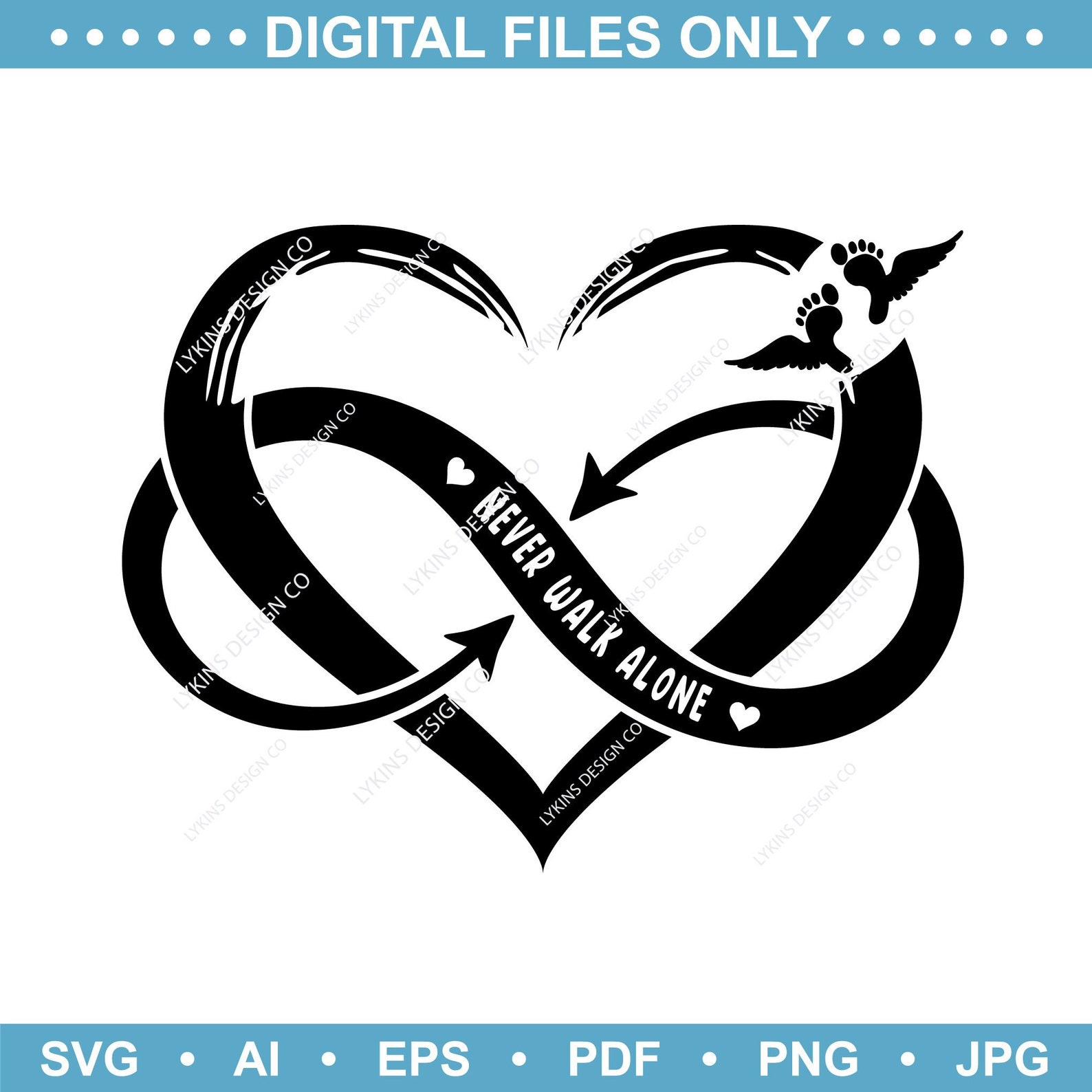 Infinity Symbol Rip Infinity Heart Footprint Wings Design, RIP SVG, Never Walk Alone ...