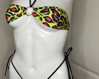 Leopard Micro bandeau Bikini | Stripper Outfit | stripper Outfit set | Kawaii Exotic Dance Wear |