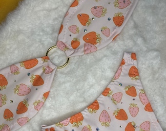 Strawberry micro bandeau bikini Stripper Outfits | Exotic Dancewear Set | Exotic Dance Wear | Lolita bikini Kawaii