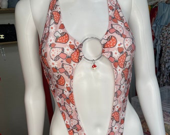 Mushroom one piece Stripper Outfit  | strawberry Bikini | exotic Dancewear | kawaii bikini