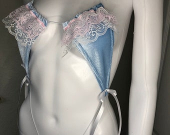 Velvet Lace Micro Slingshshot Bikini | lolita maid Stripper Outfit | kawaii outfit  | Cosplay exotic Dancewear