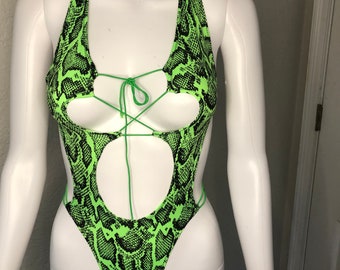 Snakeskin Bodysuit one piece Stripper Outfit | rave outfit  |  bottle girl outfit festival Outfit Exotic Dancewear