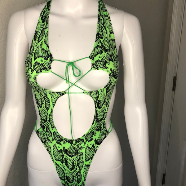 Snakeskin Bodysuit one piece Stripper Outfit | rave outfit  |  bottle girl outfit festival Outfit Exotic Dancewear