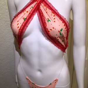 Christmas Candy Cane Snowflakes Women's Thongs Sexy T Back G
